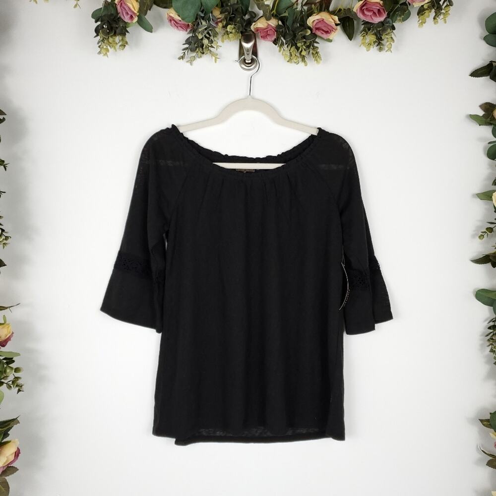 NWT crosby. Black Semi Sheer Boat Neck Top Size Medium
